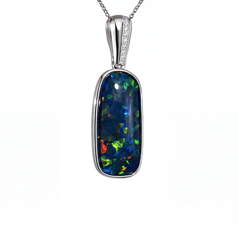 Triplet Opal Pendant in 9K White Gold - Multicolour - Australian Opal Cutters and Pearl Divers