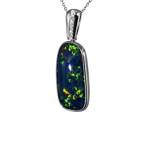 Triplet Opal Pendant in 9K White Gold - Multicolour - Australian Opal Cutters and Pearl Divers