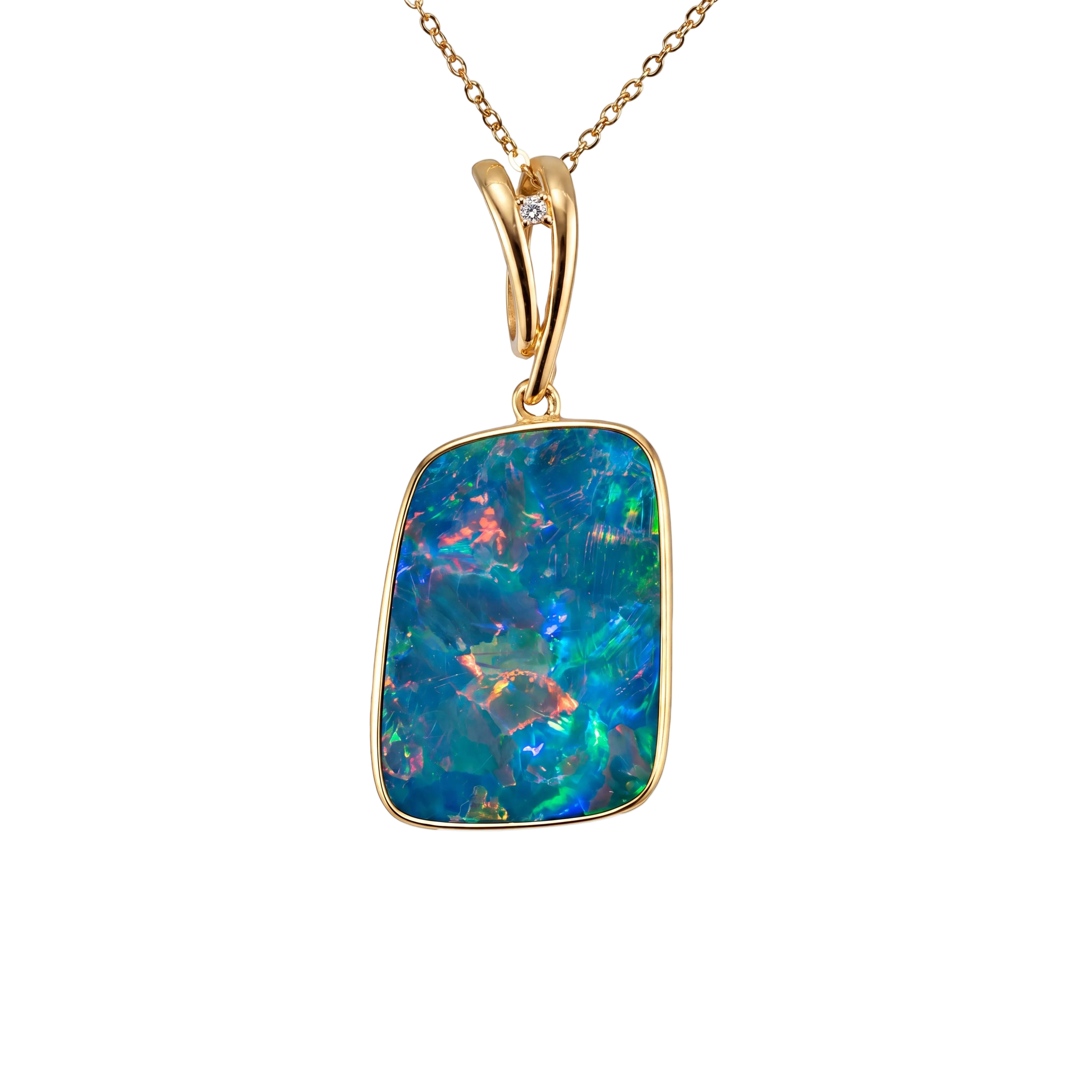 Doublet Opal Pendant in 14K Yellow Gold - Multicolour - Australian Opal Cutters and Pearl Divers