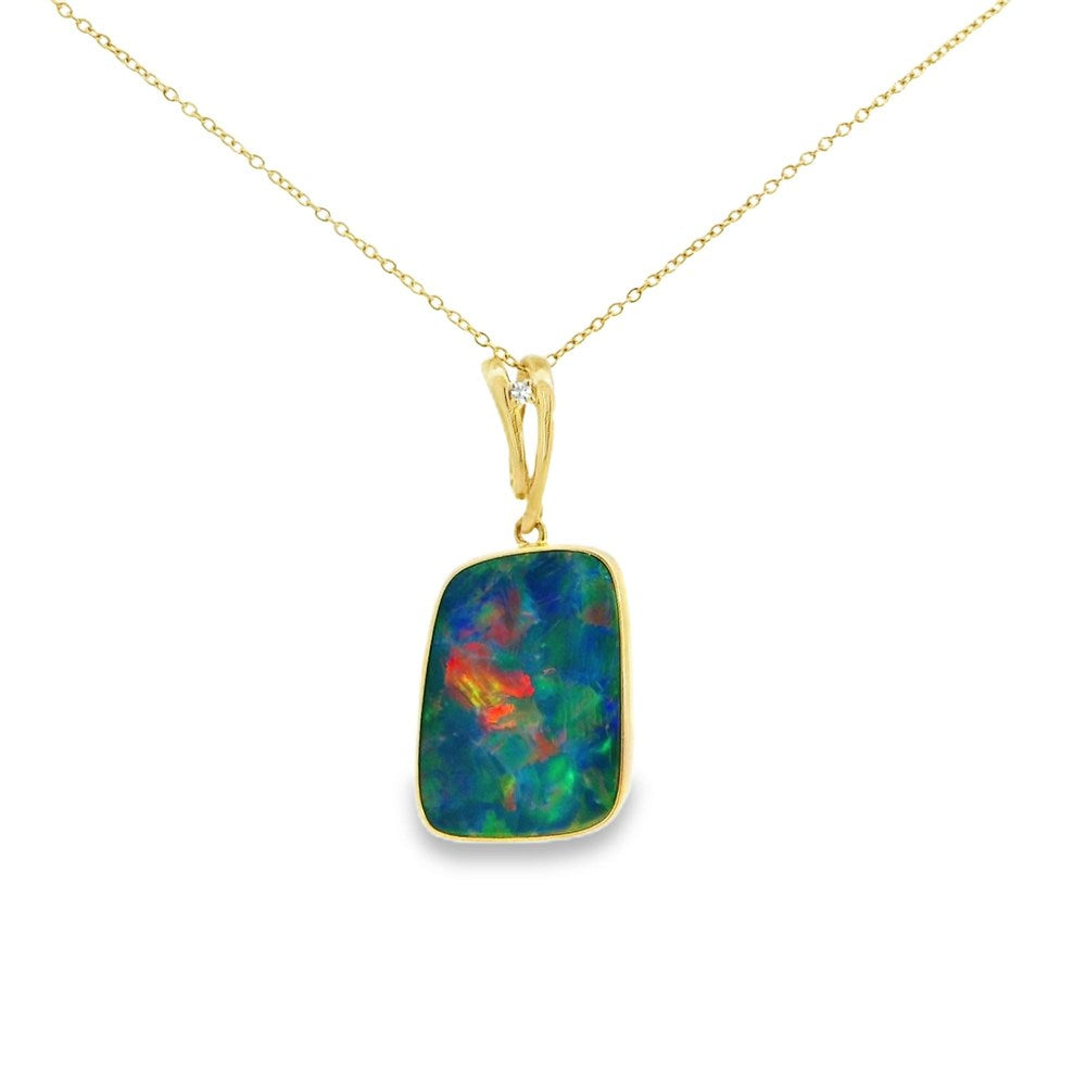 Australian Opal Doublet Pendant set in 14K Yellow Gold