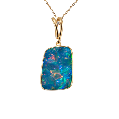 Doublet Opal Pendant in 14K Yellow Gold - Multicolour - Australian Opal Cutters and Pearl Divers