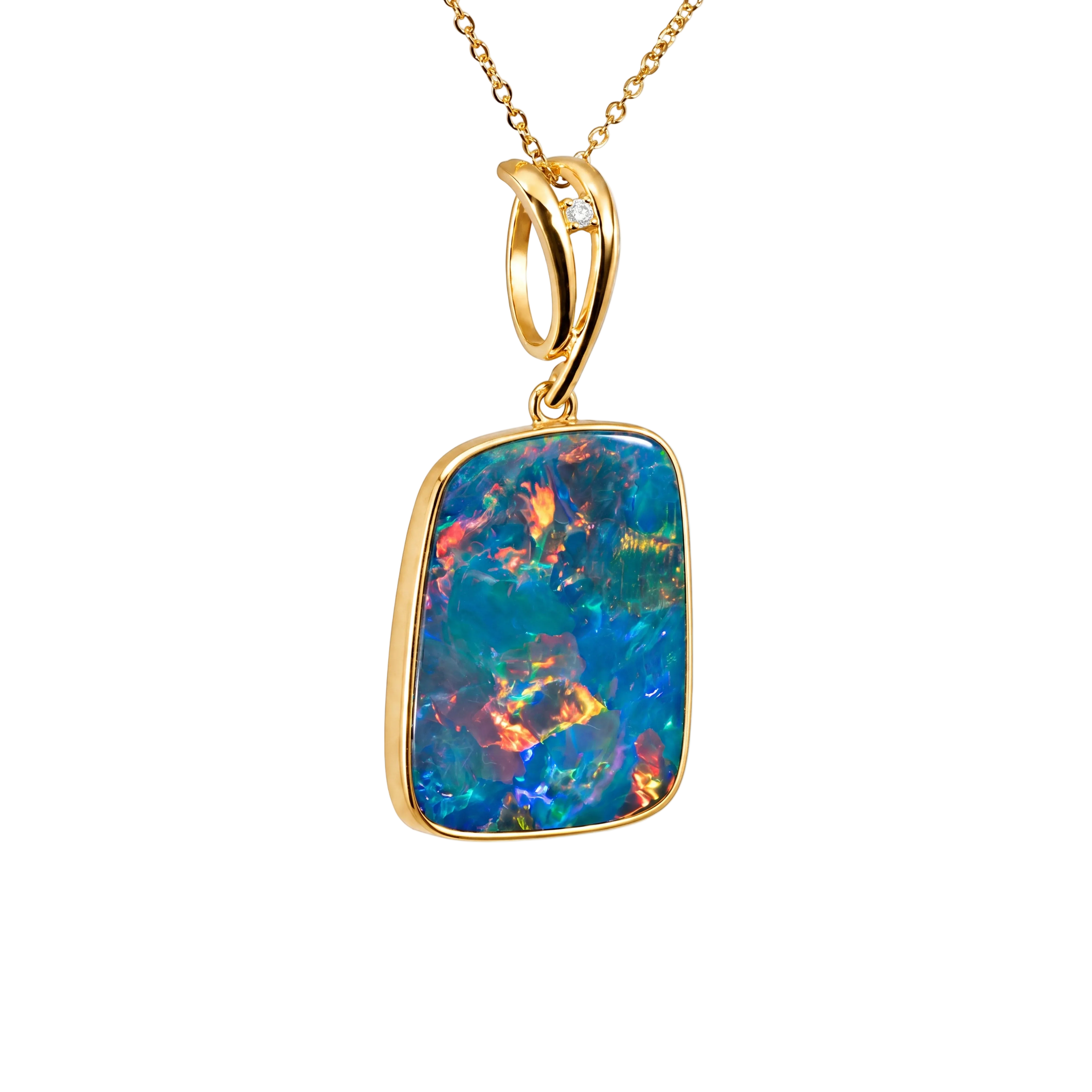 Doublet Opal Pendant in 14K Yellow Gold - Multicolour - Australian Opal Cutters and Pearl Divers