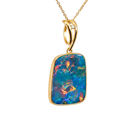 Doublet Opal Pendant in 14K Yellow Gold - Multicolour - Australian Opal Cutters and Pearl Divers