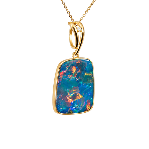Doublet Opal Pendant in 14K Yellow Gold - Multicolour - Australian Opal Cutters and Pearl Divers