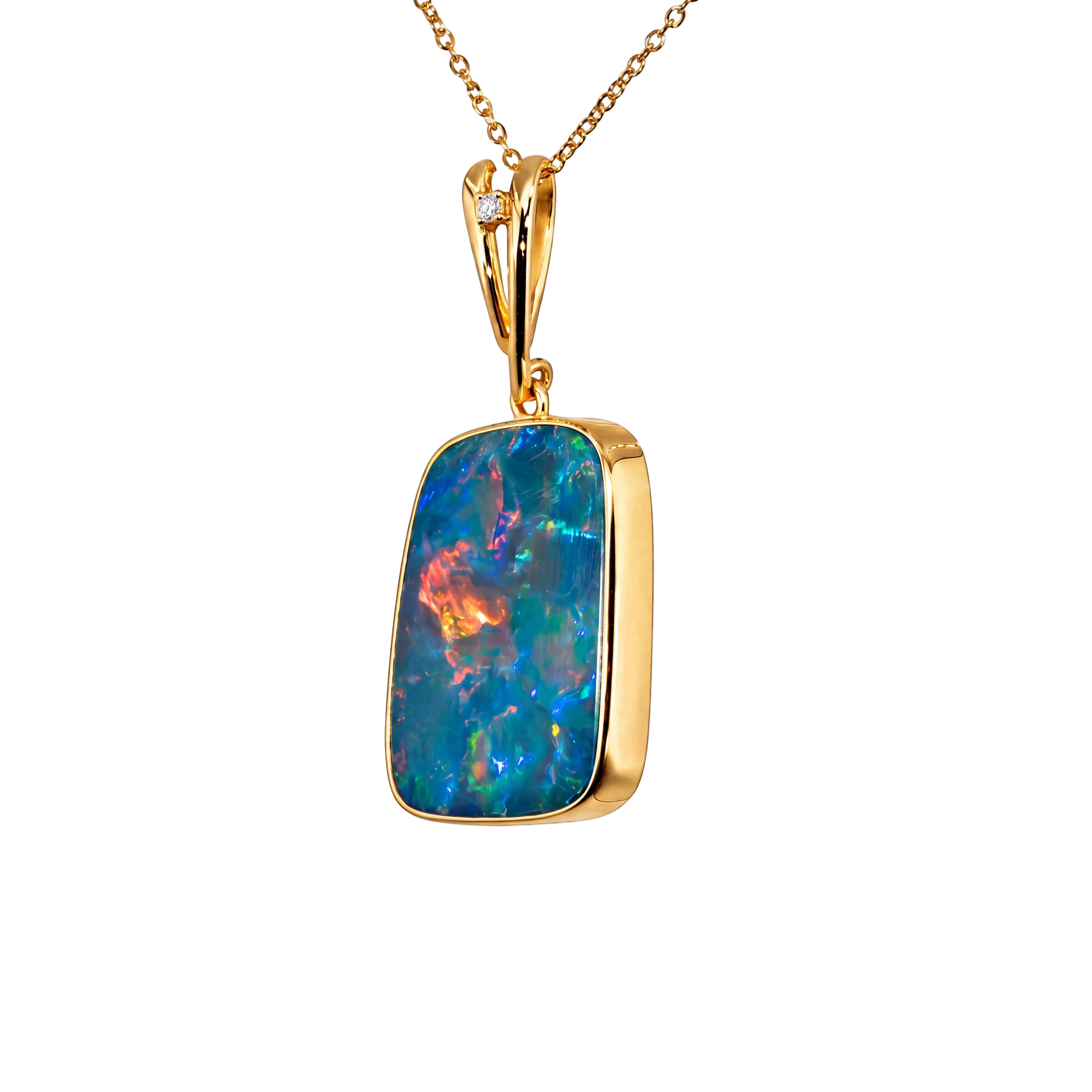 Doublet Opal Pendant in 14K Yellow Gold - Multicolour - Australian Opal Cutters and Pearl Divers