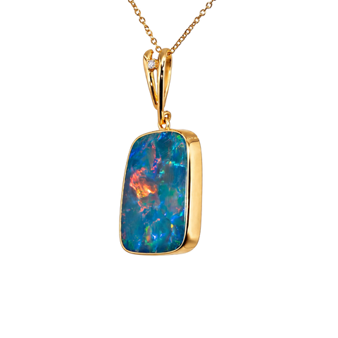 Doublet Opal Pendant in 14K Yellow Gold - Multicolour - Australian Opal Cutters and Pearl Divers