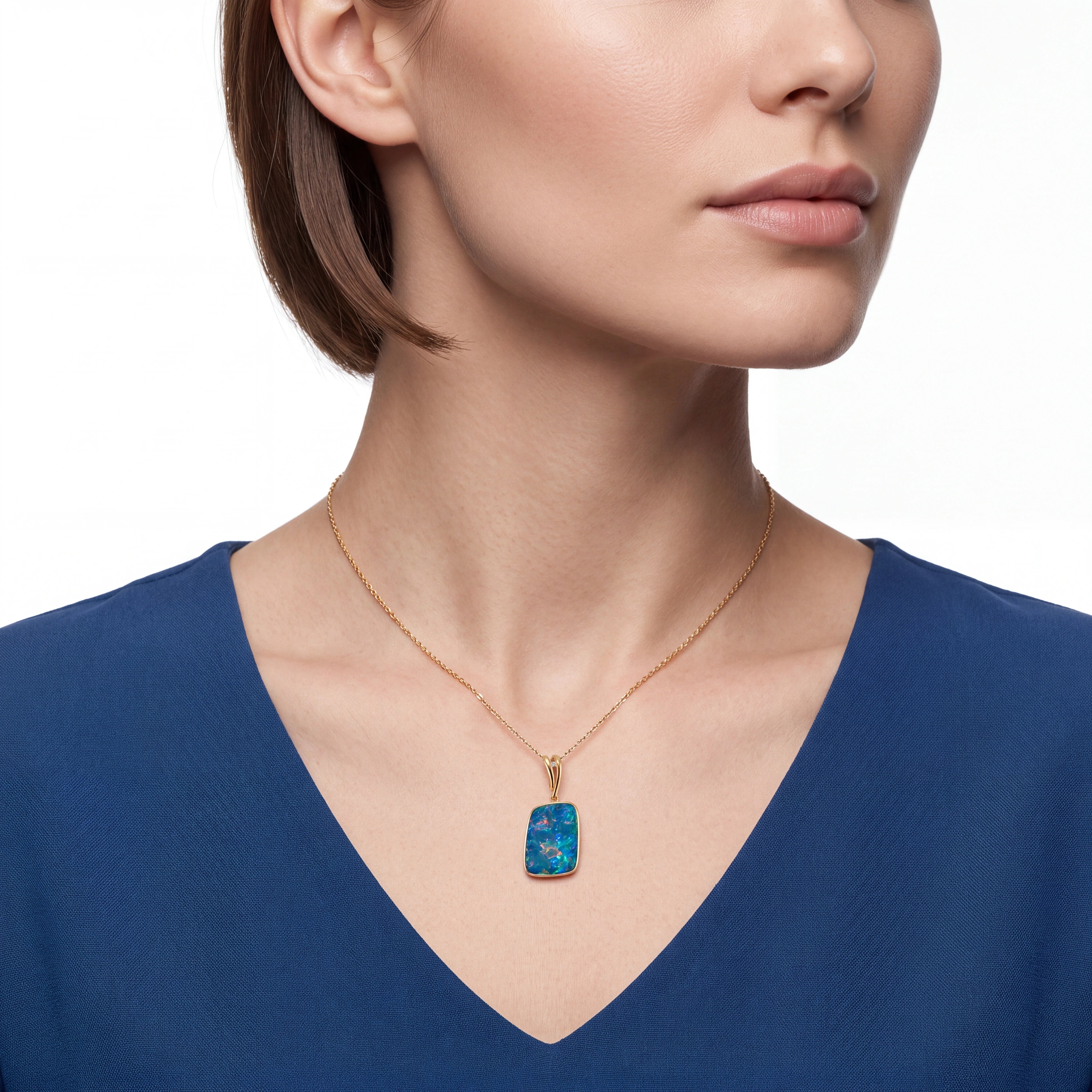 Doublet Opal Pendant in 14K Yellow Gold - Multicolour - Australian Opal Cutters and Pearl Divers