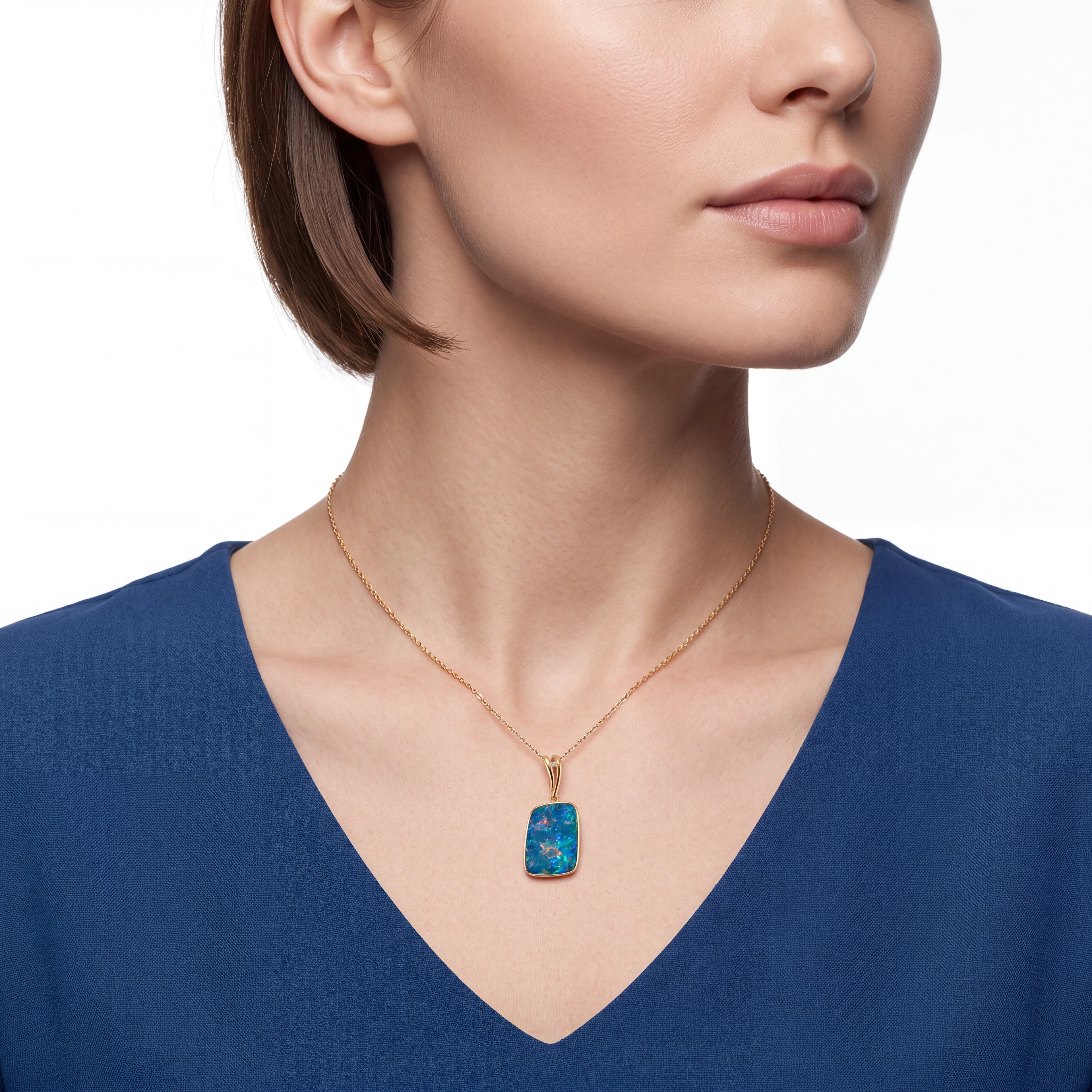 Doublet Opal Pendant in 14K Yellow Gold - Multicolour - Australian Opal Cutters and Pearl Divers