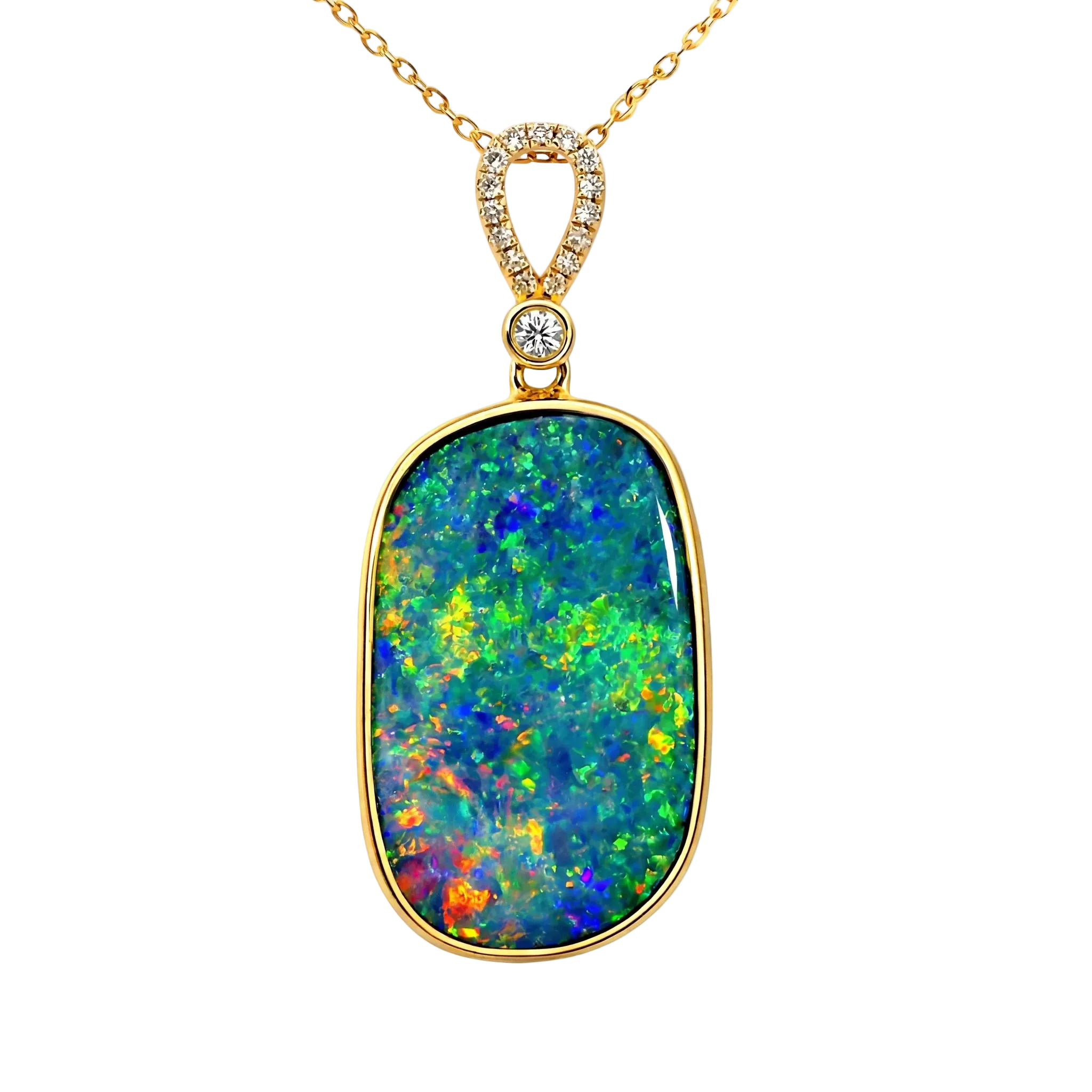 Doublet Opal Pendant in 14K Yellow Gold - Multicolour - Australian Opal Cutters and Pearl Divers
