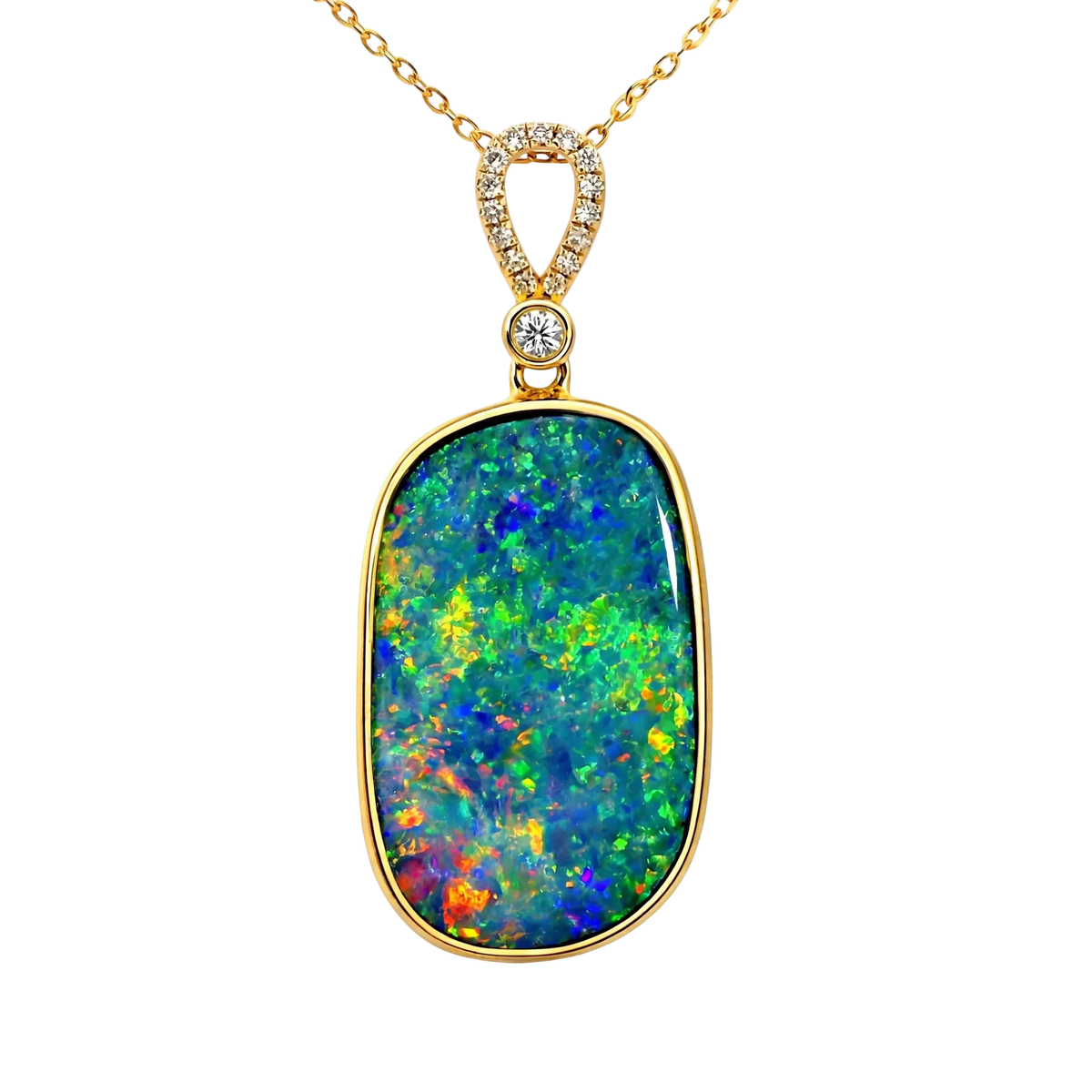 Doublet Opal Pendant in 14K Yellow Gold - Multicolour - Australian Opal Cutters and Pearl Divers