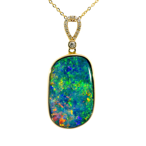 Doublet Opal Pendant in 14K Yellow Gold - Multicolour