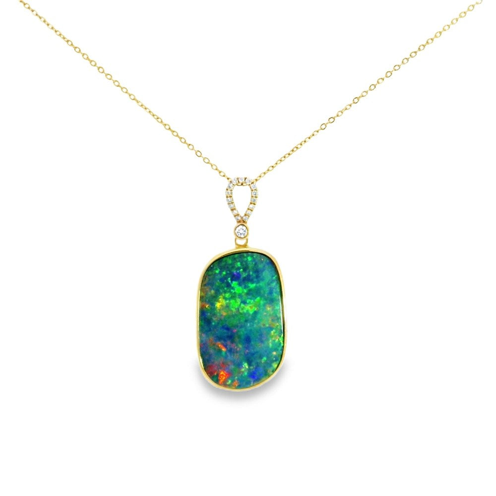 Australian Opal Doublet Pendant set in 14K Yellow Gold