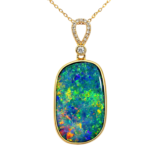 Doublet Opal Pendant in 14K Yellow Gold - Multicolour - Australian Opal Cutters and Pearl Divers