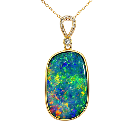 Doublet Opal Pendant in 14K Yellow Gold - Multicolour - Australian Opal Cutters and Pearl Divers