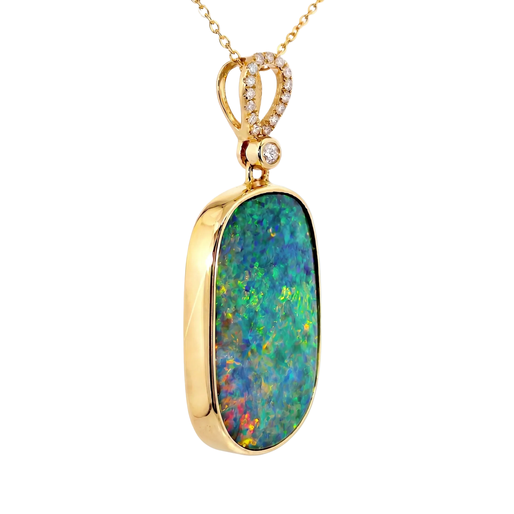 Doublet Opal Pendant in 14K Yellow Gold - Multicolour - Australian Opal Cutters and Pearl Divers