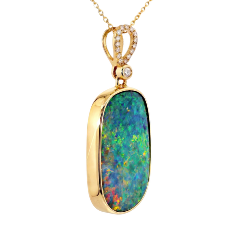Doublet Opal Pendant in 14K Yellow Gold - Multicolour - Australian Opal Cutters and Pearl Divers