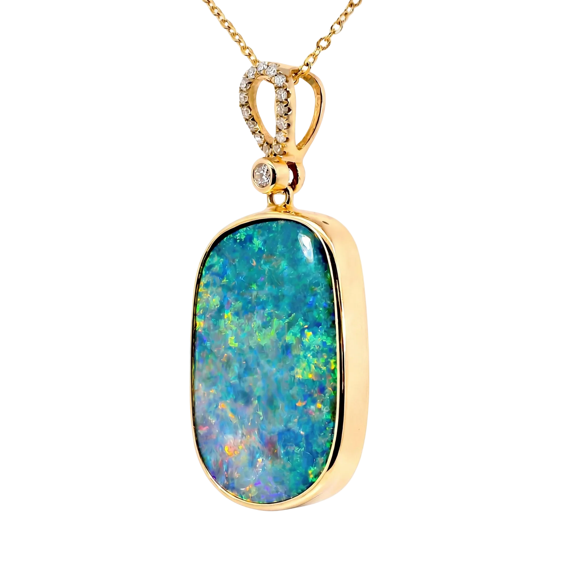 Doublet Opal Pendant in 14K Yellow Gold - Multicolour - Australian Opal Cutters and Pearl Divers