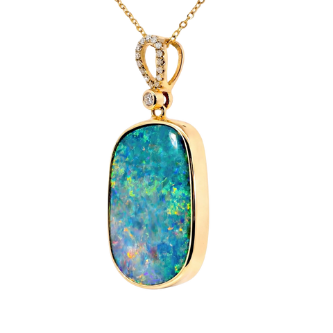 Doublet Opal Pendant in 14K Yellow Gold - Multicolour - Australian Opal Cutters and Pearl Divers
