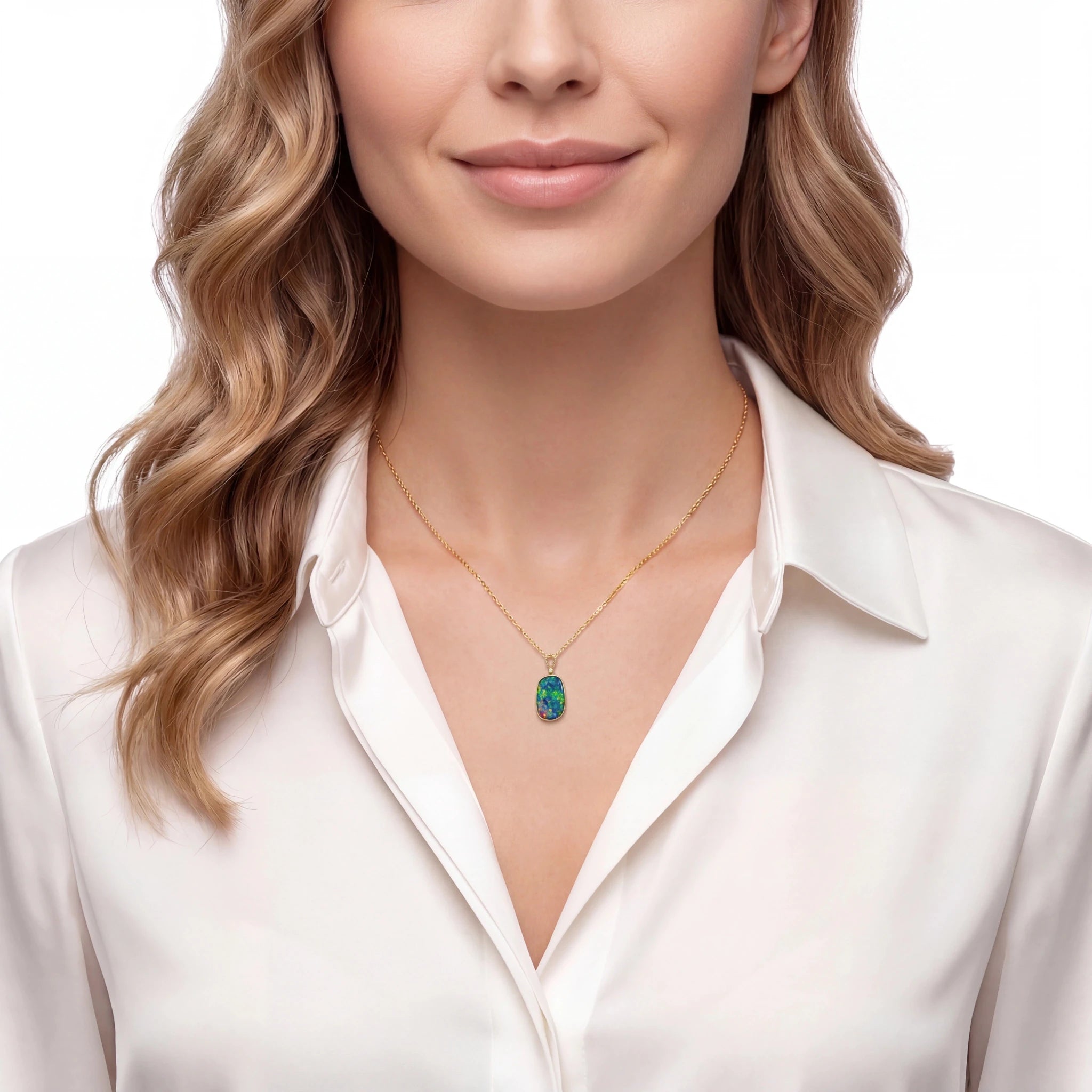 Doublet Opal Pendant in 14K Yellow Gold - Multicolour - Australian Opal Cutters and Pearl Divers