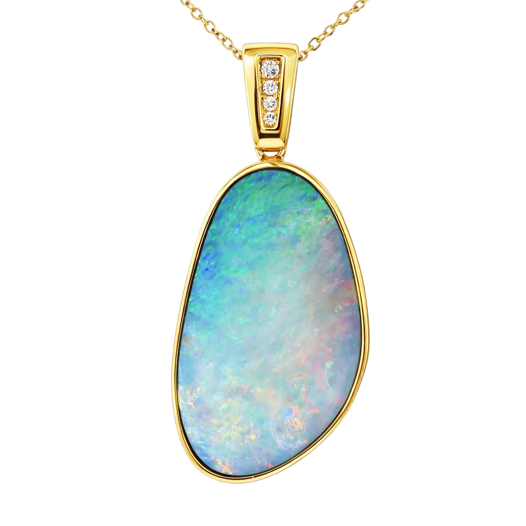 Doublet Opal Pendant in 14K Yellow Gold - Multicolour - Australian Opal Cutters and Pearl Divers