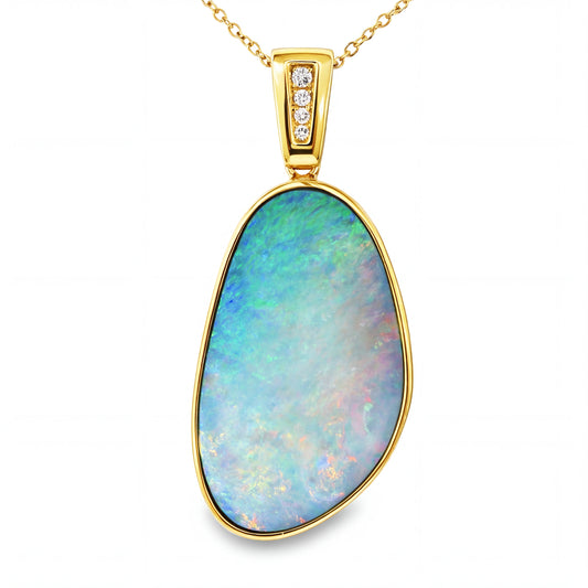 Doublet Opal Pendant in 14K Yellow Gold - Multicolour