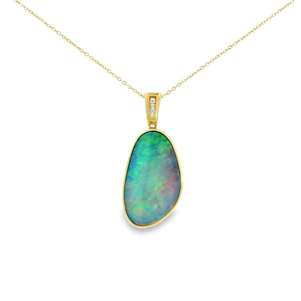 Australian Opal Doublet Pendant set in 14K Yellow Gold