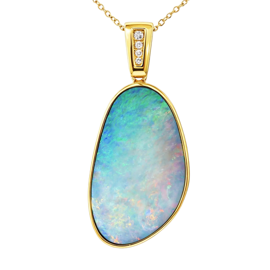 Doublet Opal Pendant in 14K Yellow Gold - Multicolour - Australian Opal Cutters and Pearl Divers