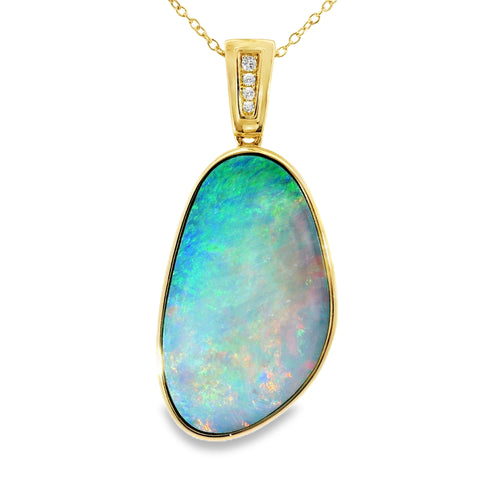 Doublet Opal Pendant in 14K Yellow Gold - Multicolour