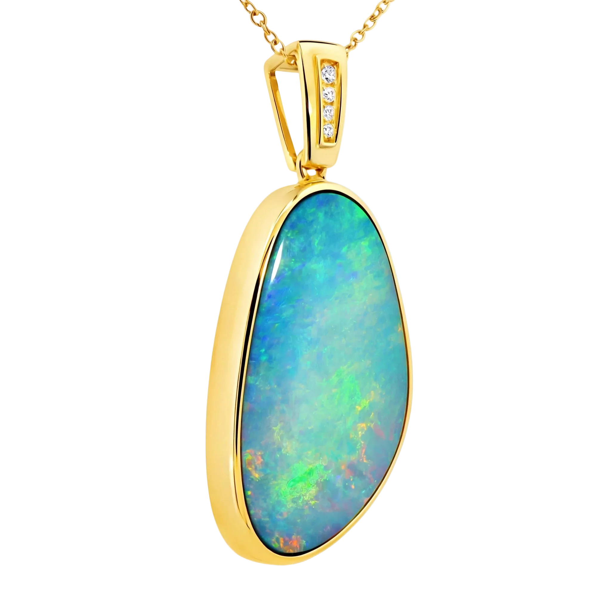 Doublet Opal Pendant in 14K Yellow Gold - Multicolour - Australian Opal Cutters and Pearl Divers