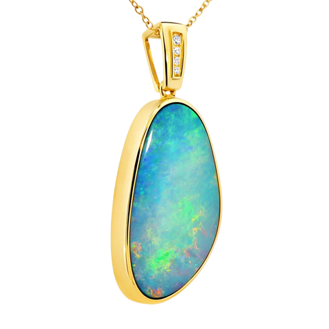 Doublet Opal Pendant in 14K Yellow Gold - Multicolour - Australian Opal Cutters and Pearl Divers