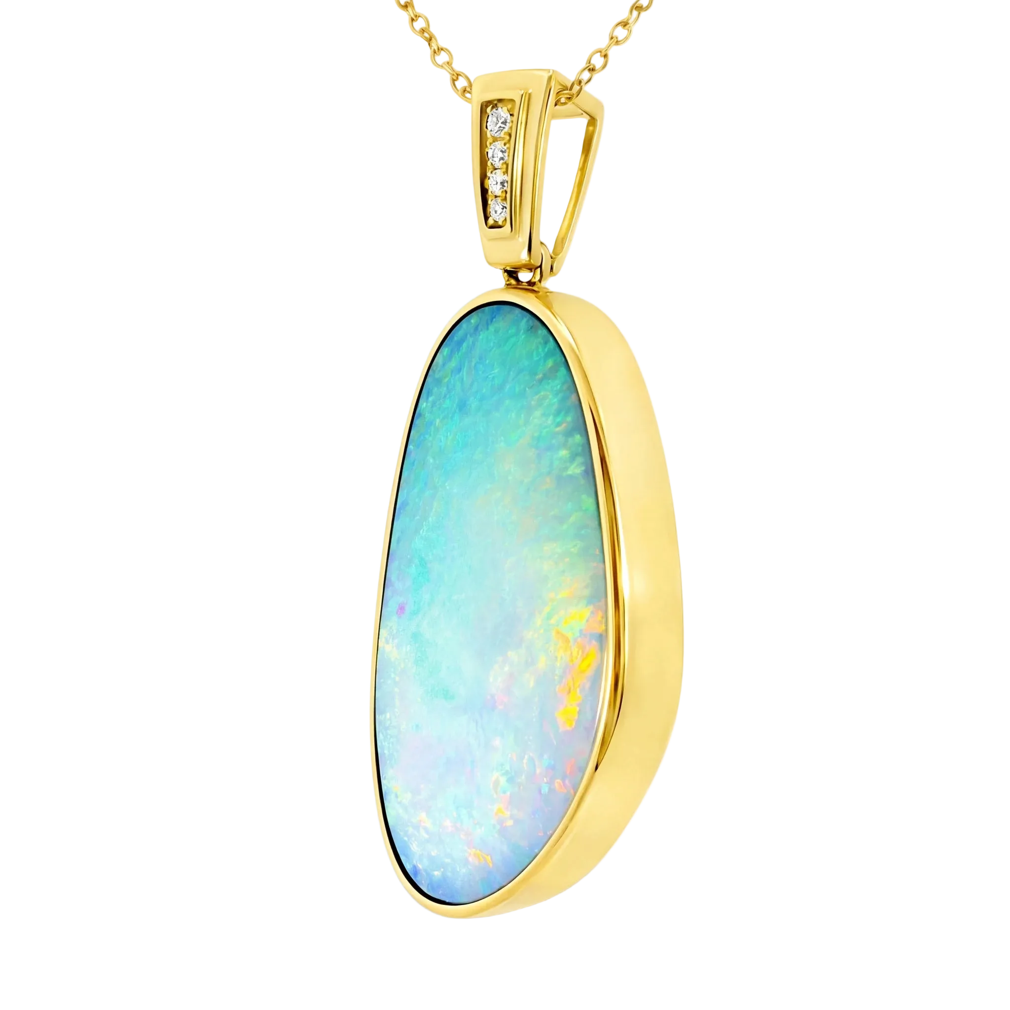 Doublet Opal Pendant in 14K Yellow Gold - Multicolour - Australian Opal Cutters and Pearl Divers