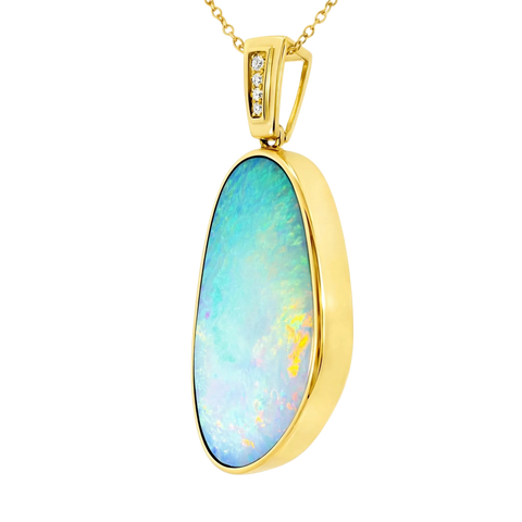 Doublet Opal Pendant in 14K Yellow Gold - Multicolour - Australian Opal Cutters and Pearl Divers