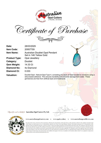 Doublet Opal Pendant in 14K Yellow Gold - Multicolour