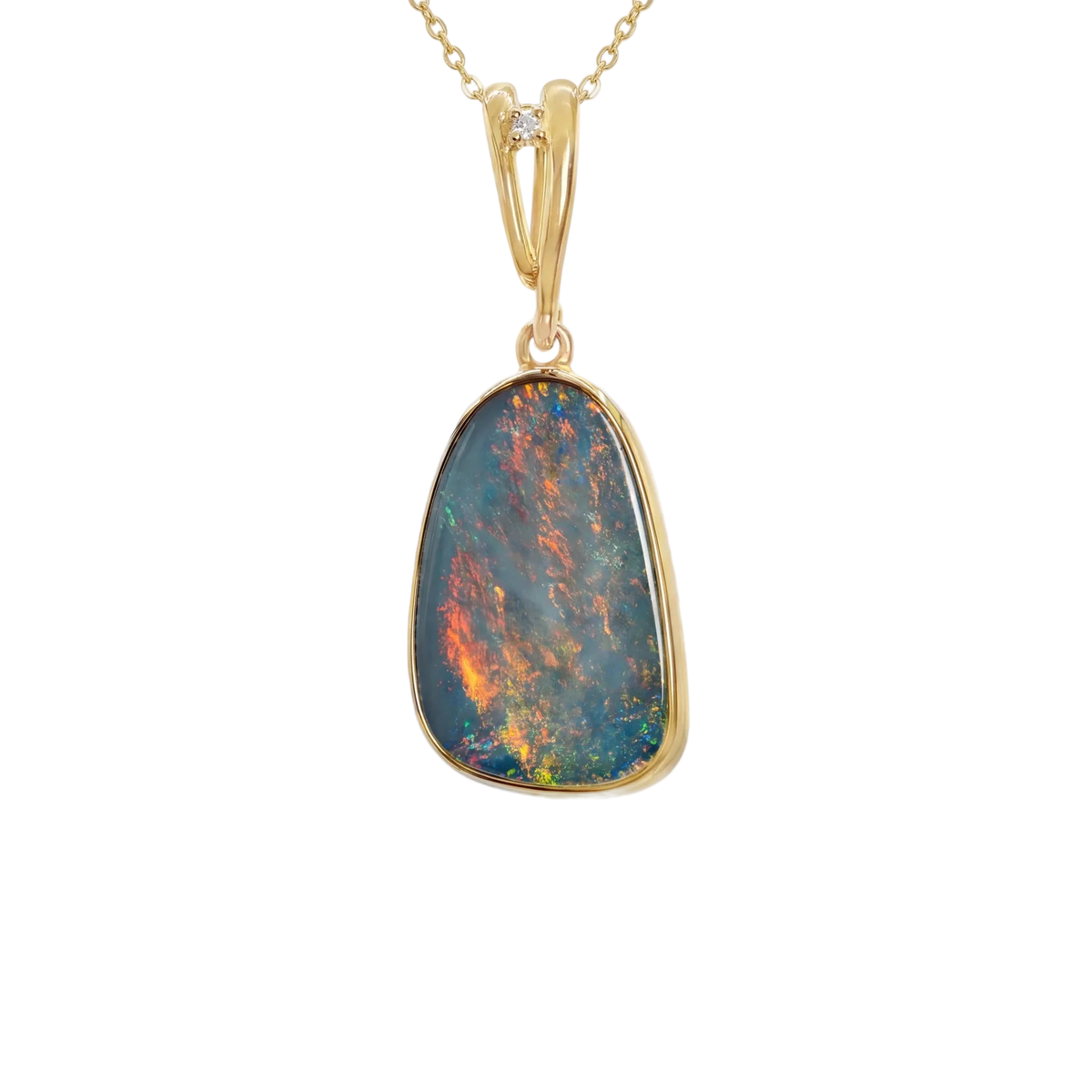 Doublet Opal Pendant in 14K Yellow Gold - Multicolour - Australian Opal Cutters and Pearl Divers