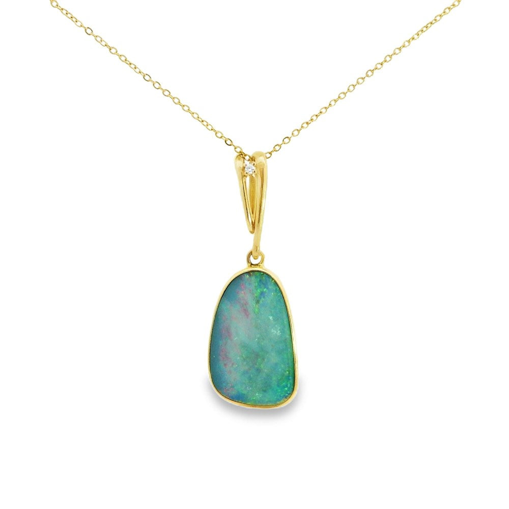 Australian Opal Doublet Pendant set in 14K Yellow Gold