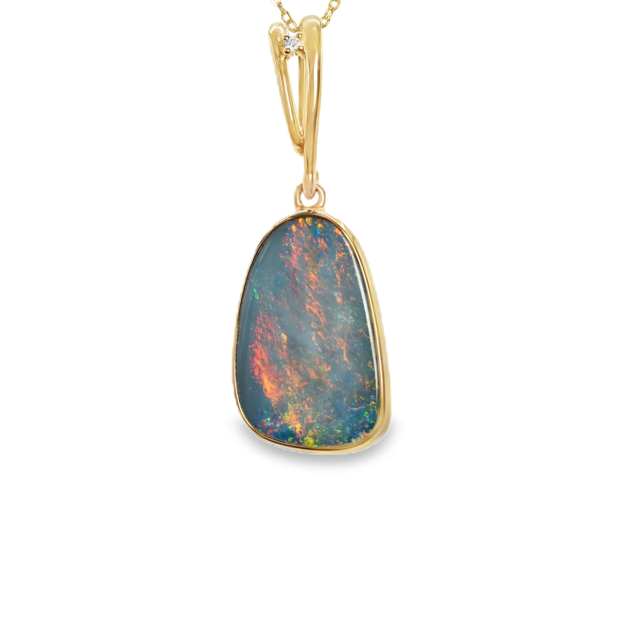Doublet Opal Pendant in 14K Yellow Gold - Multicolour