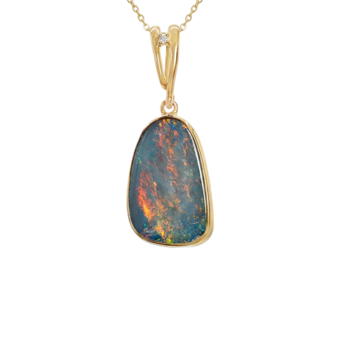 Doublet Opal Pendant in 14K Yellow Gold - Multicolour - Australian Opal Cutters and Pearl Divers