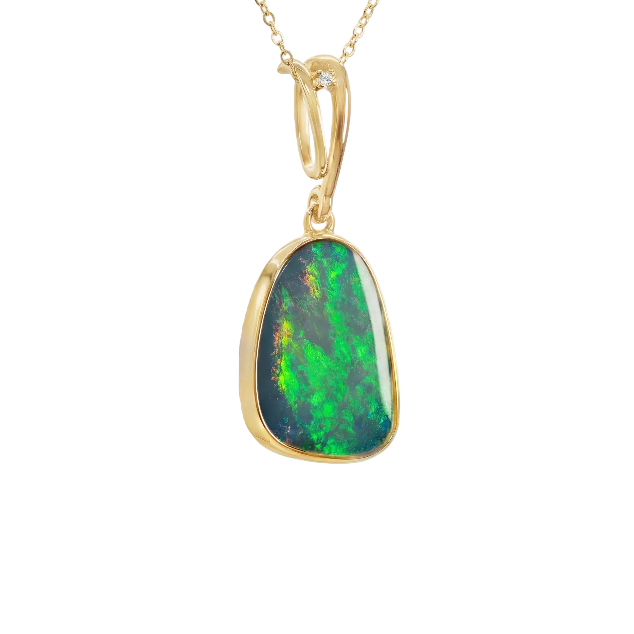 Doublet Opal Pendant in 14K Yellow Gold - Multicolour - Australian Opal Cutters and Pearl Divers