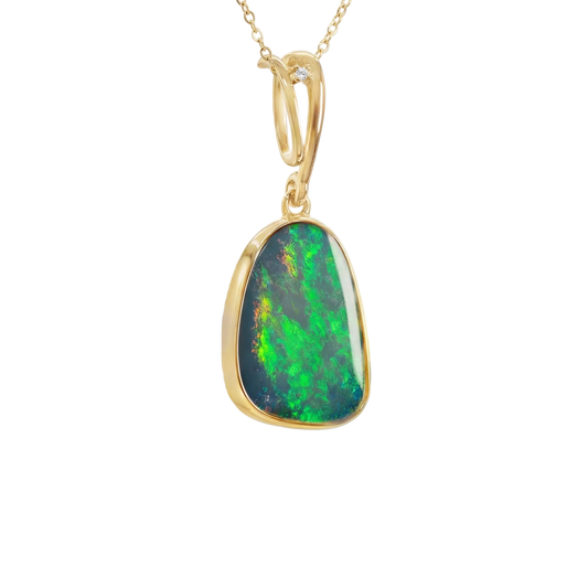 Doublet Opal Pendant in 14K Yellow Gold - Multicolour - Australian Opal Cutters and Pearl Divers