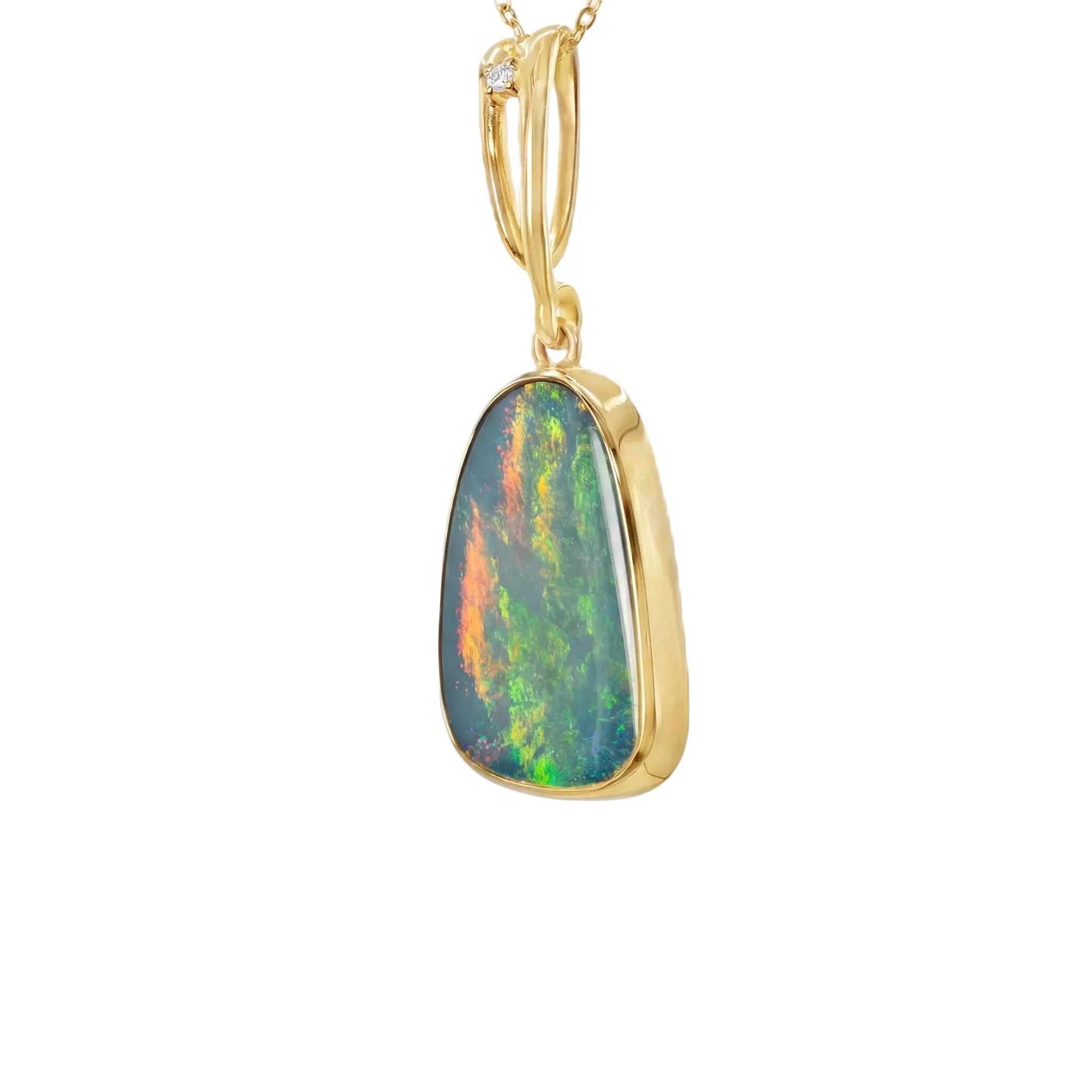 Doublet Opal Pendant in 14K Yellow Gold - Multicolour - Australian Opal Cutters and Pearl Divers