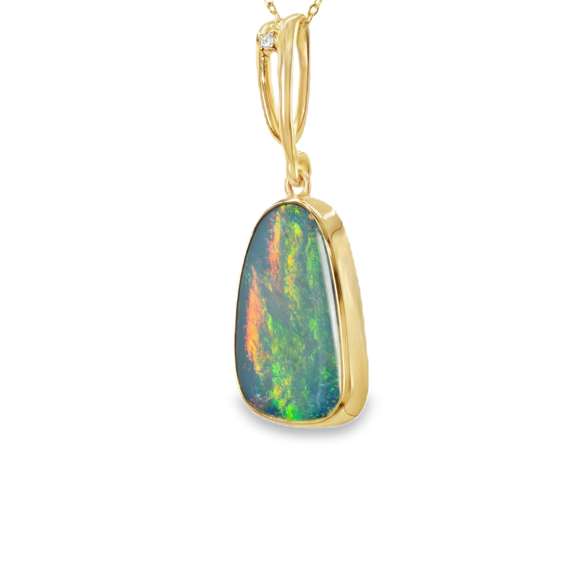 Doublet Opal Pendant in 14K Yellow Gold - Multicolour