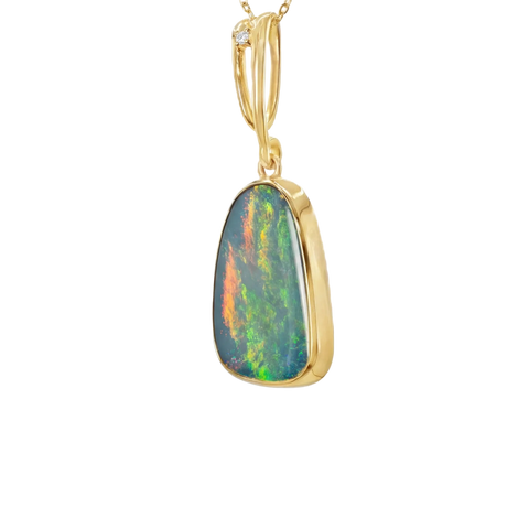Doublet Opal Pendant in 14K Yellow Gold - Multicolour - Australian Opal Cutters and Pearl Divers