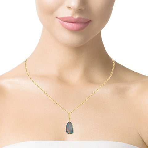 Doublet Opal Pendant in 14K Yellow Gold - Multicolour