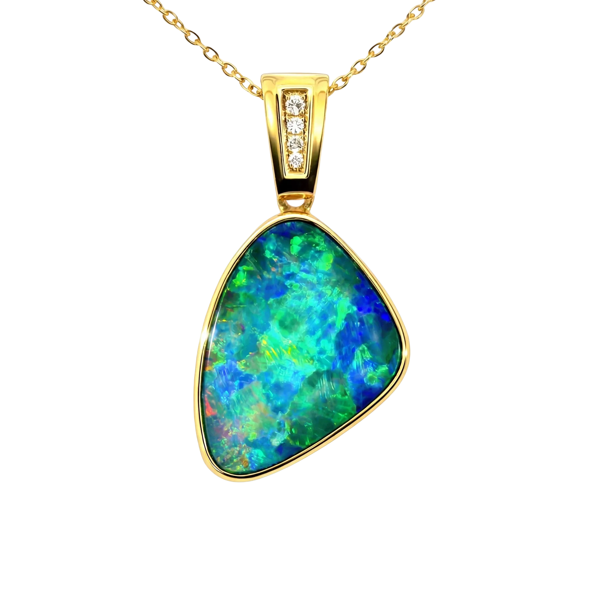 Doublet Opal Pendant in 14K Yellow Gold - Multicolour - Australian Opal Cutters and Pearl Divers