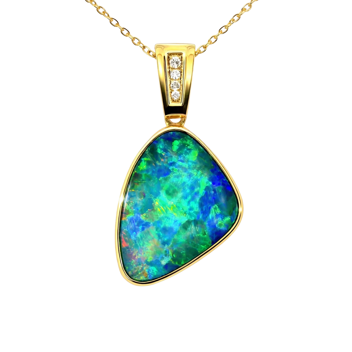 Doublet Opal Pendant in 14K Yellow Gold - Multicolour - Australian Opal Cutters and Pearl Divers