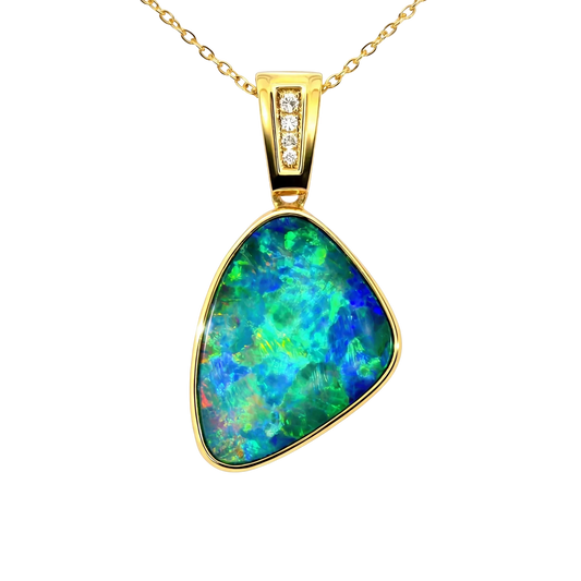 Doublet Opal Pendant in 14K Yellow Gold - Multicolour - Australian Opal Cutters and Pearl Divers