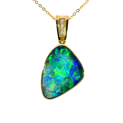 Doublet Opal Pendant in 14K Yellow Gold - Multicolour