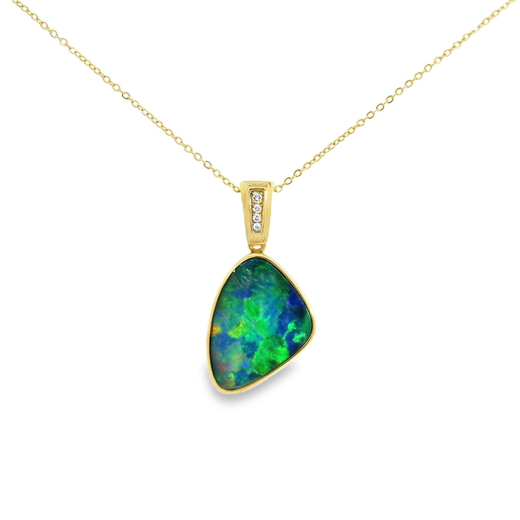 Australian Opal Doublet Pendant set in 14K Yellow Gold