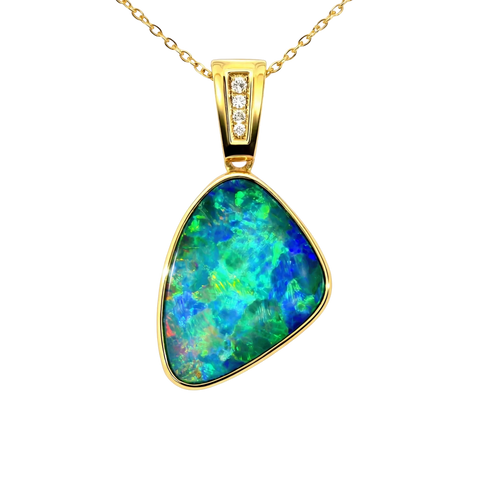 Doublet Opal Pendant in 14K Yellow Gold - Multicolour - Australian Opal Cutters and Pearl Divers
