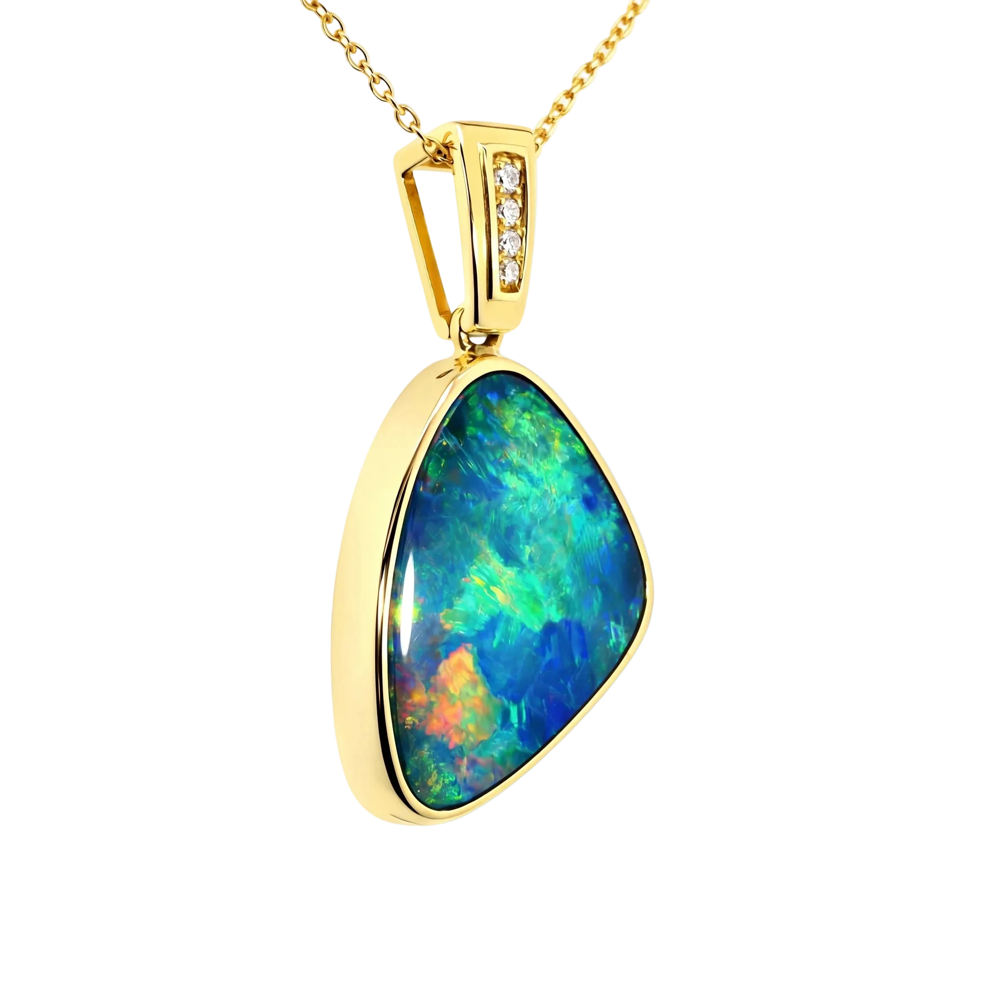 Doublet Opal Pendant in 14K Yellow Gold - Multicolour - Australian Opal Cutters and Pearl Divers